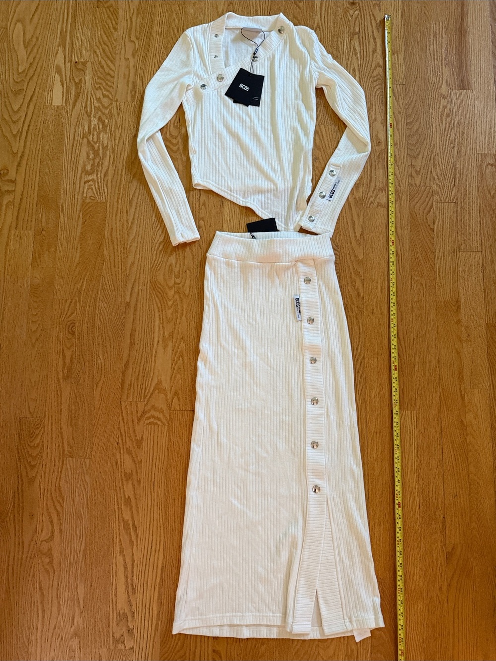 Cream Ribbed Maxi Skirt with Side Button Placket